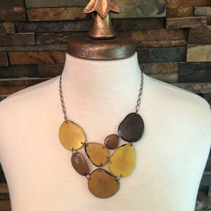 Amber & Brown Tagua Seed & Gun Metal Necklace
